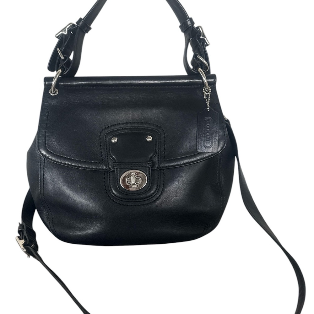 Coach Willis Black Leather Crossbody Shoulder Bag with Silver Hardware